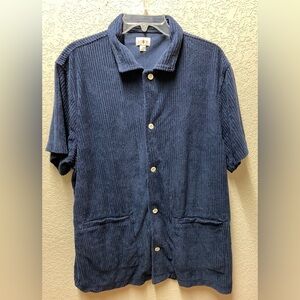 J.Crew Men's Blue Button-Up Ribbed Shirt Sleeve Shirt Navy Sz L NWT